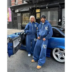 New Royal Blue Hoodies Mens Womens Pants Two Piece American Y2K Streetwear Vintage Loose Set Tracksuit Men Clothing