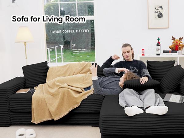 【3 Packages shipping】111‘’ Sectional Cloud Couches with L Shaped Chaise, Extra Large Sleeper Couch Reversible Corduroy with 8pcs Pillows for Living Room, Bedroom-Beige