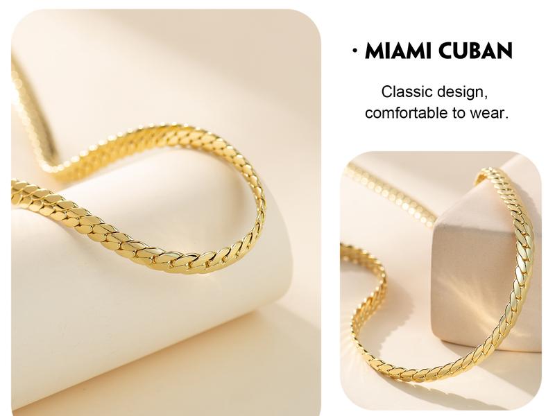 Holylegend 14K Real Gold-Plated Rope,Miami, Figaro,Cuban Necklace Chain 24 Inches Long,Tarnish-Free, 8mm/10mm Width, Secure Clasp