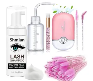 Lash Shampoo for Lash Extensions, 50ml Eyelash Foam Cleanser and 50 Pcs Eyelash Brush and Rinse Bottle Mini Fan Oil Free/Sulfate Free Eyelash Wash Remover For Eyelash Extension Makeup Removel