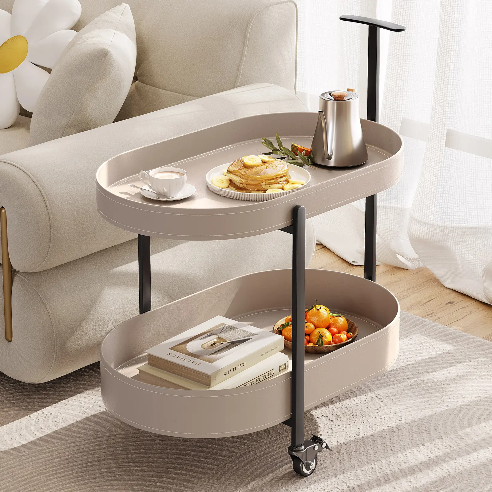 Guyii Modern Rolling Side Table Cart Style End Table with 360° Swivel Wheels Minimalist Sofa Table Bedside Caddy for Small Spaces Living Room Bedroom Office