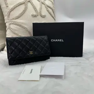 Pre-owned CHANEL Wallet On Chain WOC Black Caviar Gold Hardware WWL