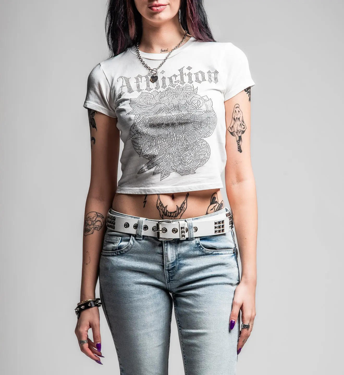 Affliction Women's T-shirt Grease Mob Baby Tee Affliction Women's T-shirt Grease Mob Baby Tee