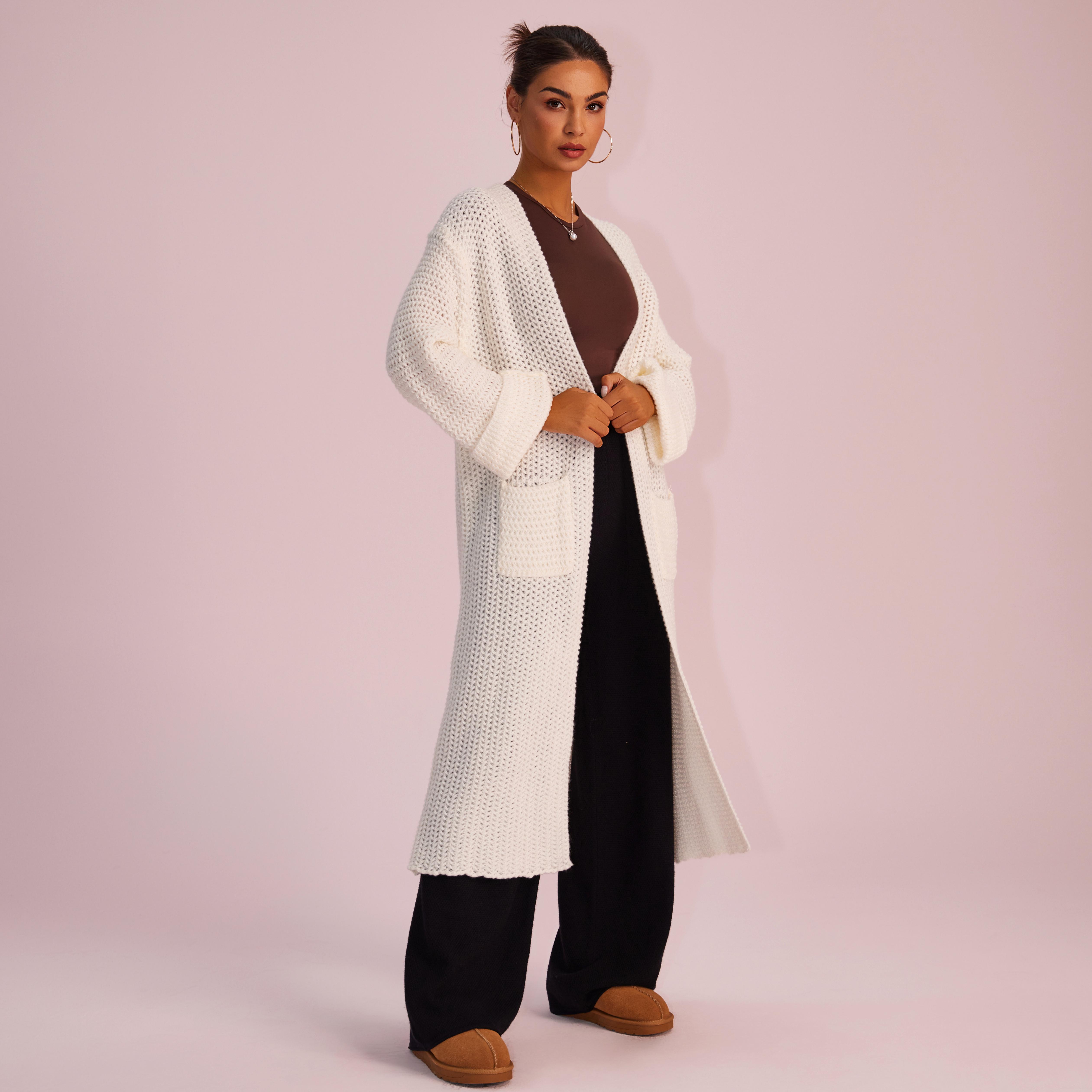 Joyfunear Women's autumn and winter knitted long sleeved hoodie casual home cardigan long sweater with pockets