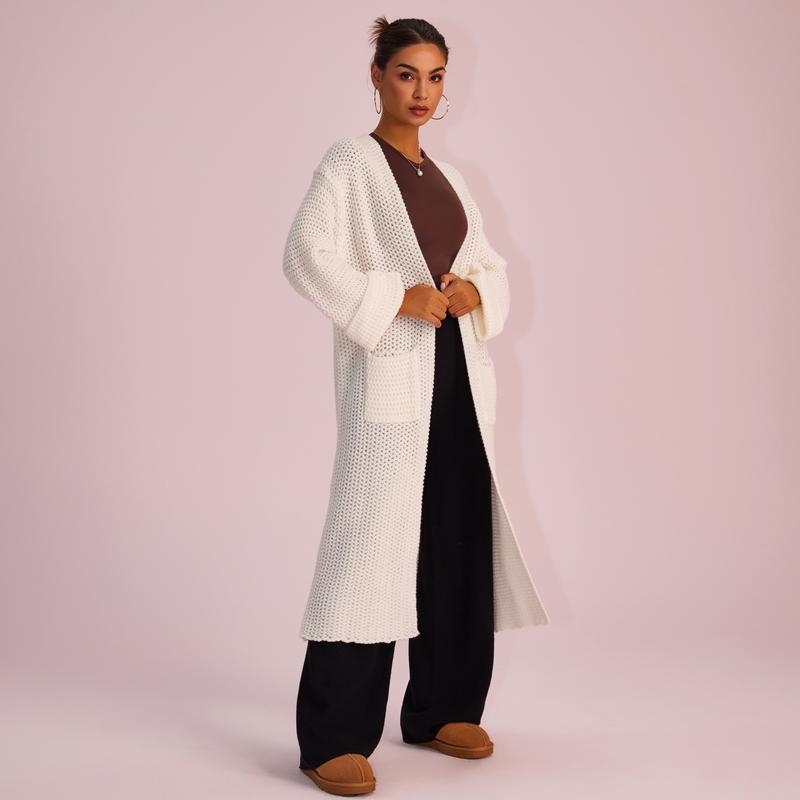 Joyfunear Women's autumn and winter knitted long sleeved hoodie casual home cardigan long sweater with pockets