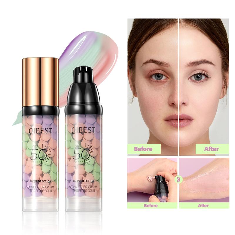 3-in-1 Color Correcting Facial Serum Moisturizing Primer SPF 50 PA++ Brightening Oil Control Refreshing Purple Pink Green Tones Boost Radiance Fast