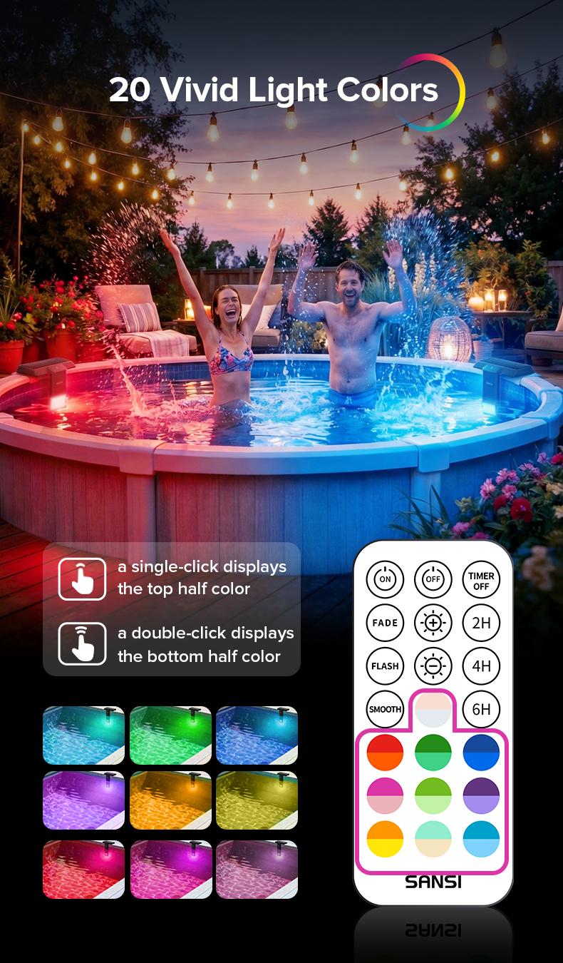 SANSI Solar Poolside RGB Light with Remote, Waterproof Submersible Pool Light for Inground & Above Ground Pools – Enhance Summer Pool Fun, Perfect Mother’s Day Gift & Outdoor Decoration