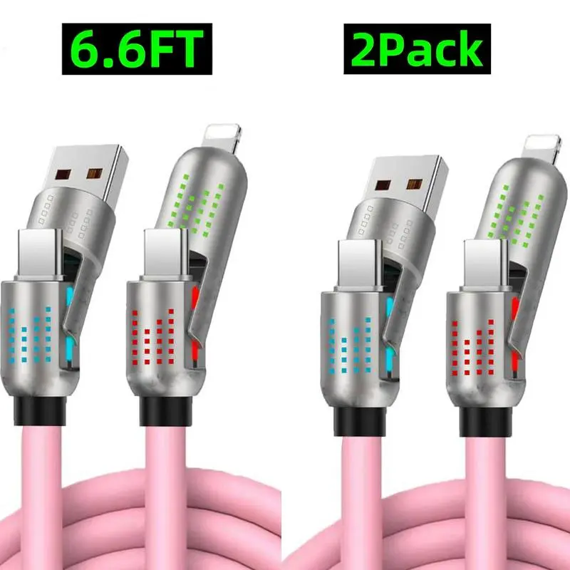 EXAVON Multi 4-in-1 Universal Charging Cable, 6.6 Feet PD Power Delivery Fast Charge & Data Sync, Durable Aluminum Head USB-A / USB-C / Lightning Cord, Compatible with iPhone Samsung All Smartphones, Pack of 2