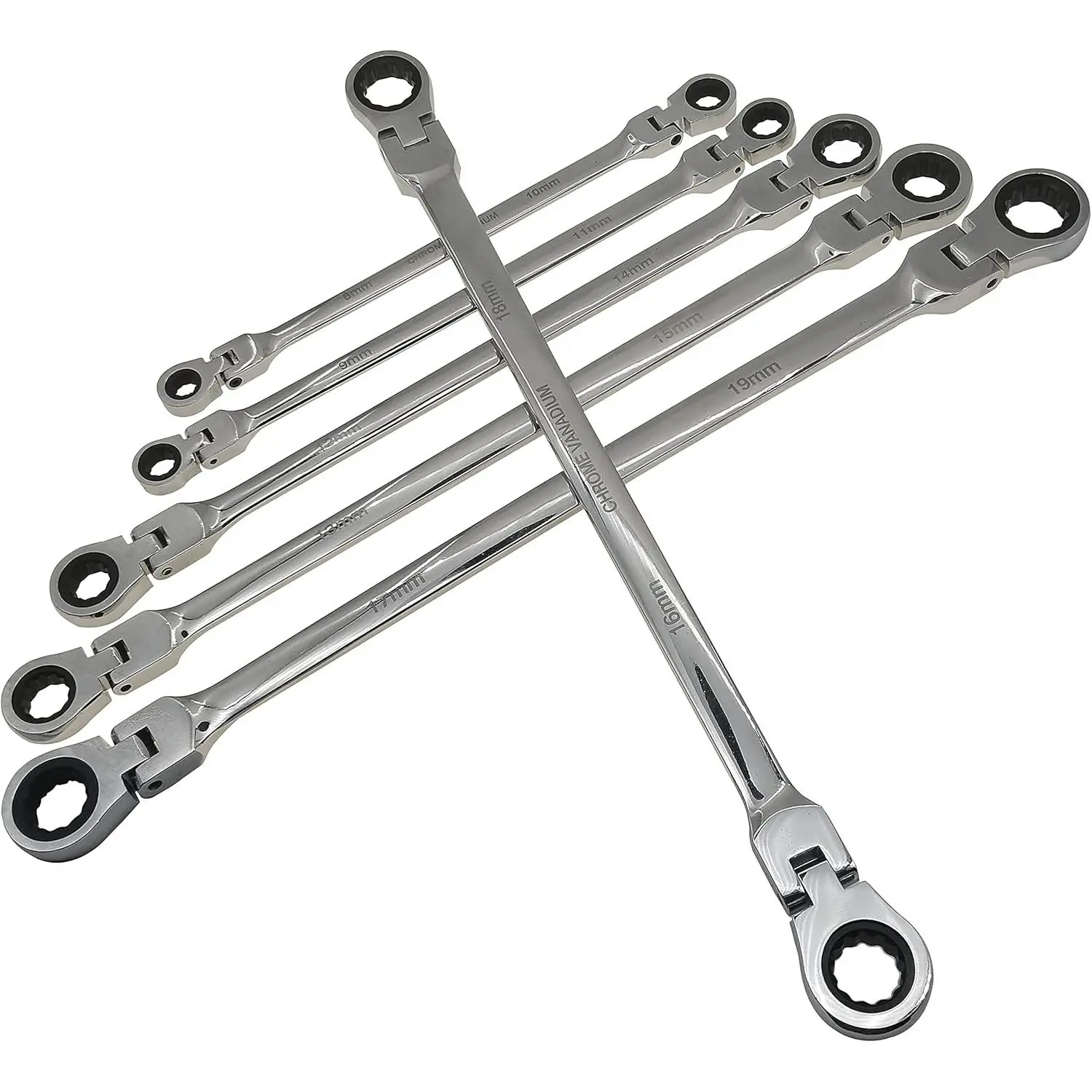 Metric 12-Size Ultra-Long Gear Ratcheting Wrench Set (8mm-19mm) - 6 Lengths Wrenches, Chrome Vanadium Steel, 180° Pivot Rotatable Head, Fingerprint-Proof, Family Car Repair Tool, Premium Beautiful Packaging