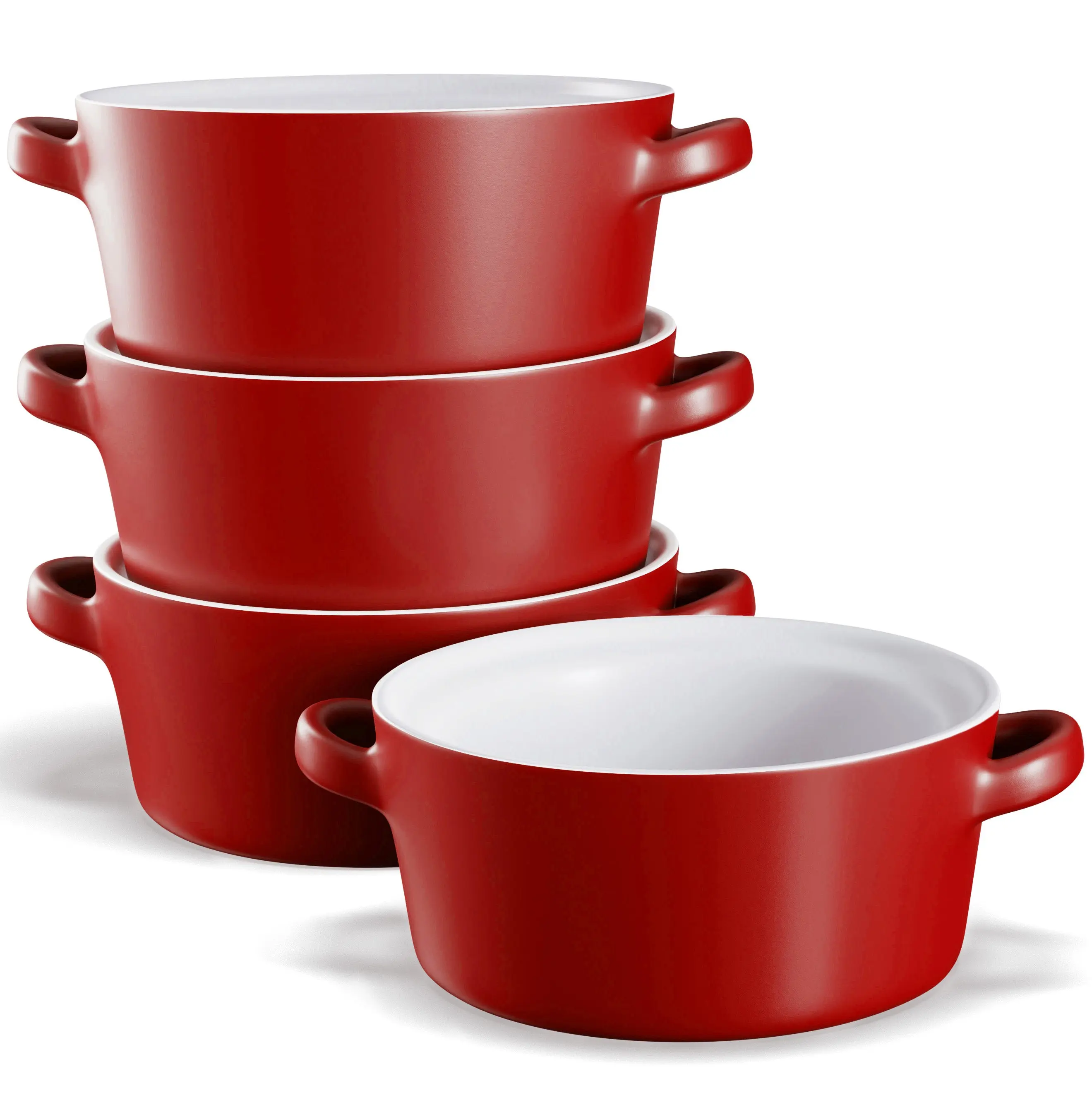 KOOK Ceramic Stackable Serving Bowls with Handles - 23.6 oz, Set of 4, Oven-Safe Tableware