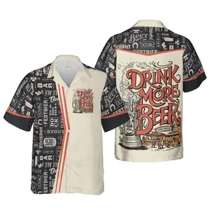 Drink More Beer Hawaiian Shirt Men Women Casual Summer Beach Shirt Vintage Beer Street Style Festival Party Wear Loose Fit Breathable Cool Short Sleeve Vacation Shirt