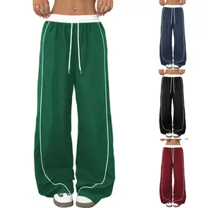Kingapril Women's Parachute Pants Baggy Track Elastic Waist Wide Leg Trousers