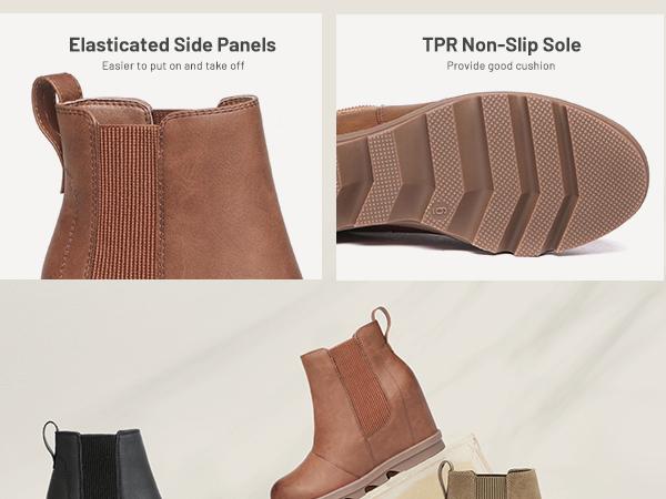 Athlefit Women's Wedge Ankle Boots Comfort Slip-On Waterproof Leather Platform Booties boots  women winter boots Casual Shoes Footwear Springtok Style