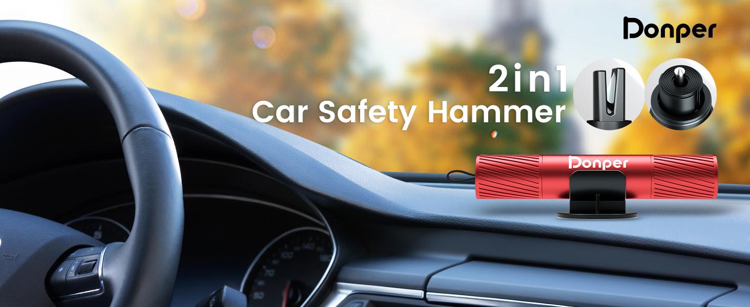 Donper  Car Safety Hammer, 2-in-1 Emergency Window Breaker&Seatbelt Cutter,Glass Breaker Under Water,Car Emergency Escape Tool,