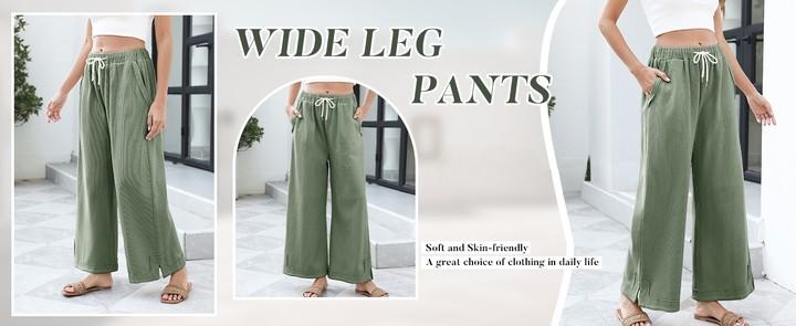Womens Baggy Wide Leg Palazzo Pants Casual Loose Drawstring Elastic Waisted Lounge Trousers with Pockets