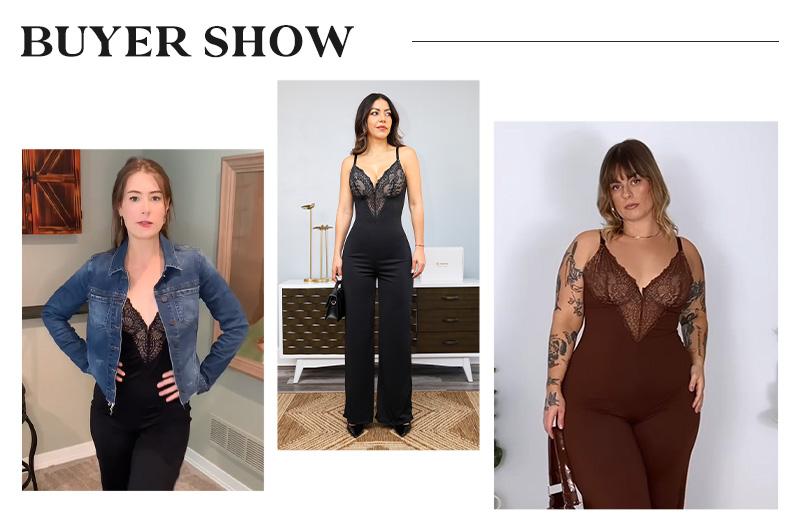 Popilush The Shapewear Jumpsuit Lace Wide-Leg Shapewear Slip Jumpsuits Basic Womenswear Comfort