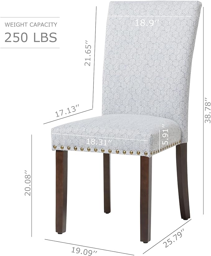 COLAMY Upholstered Parsons Dining Chairs Set of 2, Fabric Dining Room Kitchen Side Chair with Nailhead Trim and Wood Legs