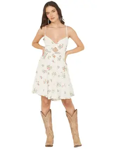 Wild Moss Women's Floral Embroidered Sleeveless Mini Dress - Ima5700-W1808