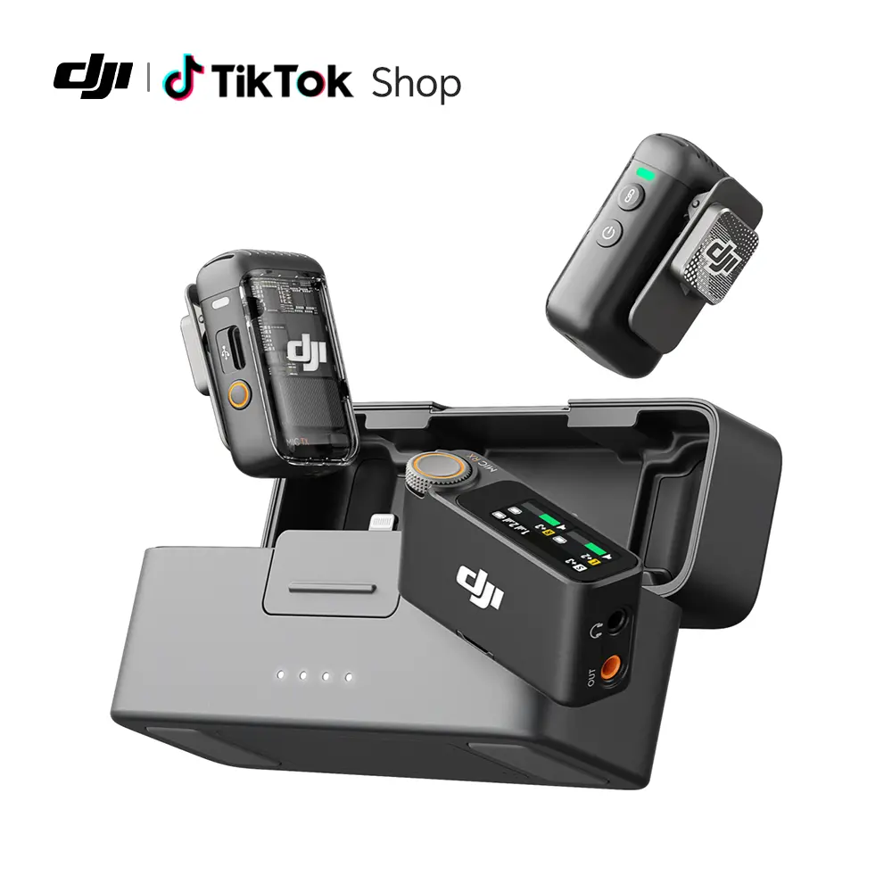 DJI Mic 2 (2 TX + 1 RX + Charging Case), All-in-one Wireless Microphone, Intelligent Noise Cancelling, 32-bit Float Internal Recording, 250m (820 ft.) Range, Microphone for iPhone, Android, Camera