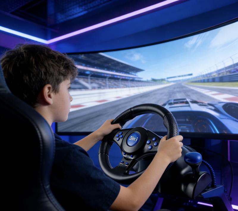 3-in-1 Racing Game Wheel /Winter Vacation At Home Must-Have 3-in-1  Gaming USB Plug & Play Desktop Adsorption Compatible with PC/PS2/PS3/Xbox360 Console Controller Accessory