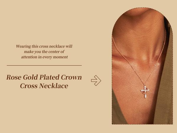 Tewiky Easter Gifts Upgraded Crown Cross Necklace for Women, Crown Cross Pendant Necklace, Non-Tarnish Faith Jewelry for Women, Christian Religious Gifts for Her Back To School