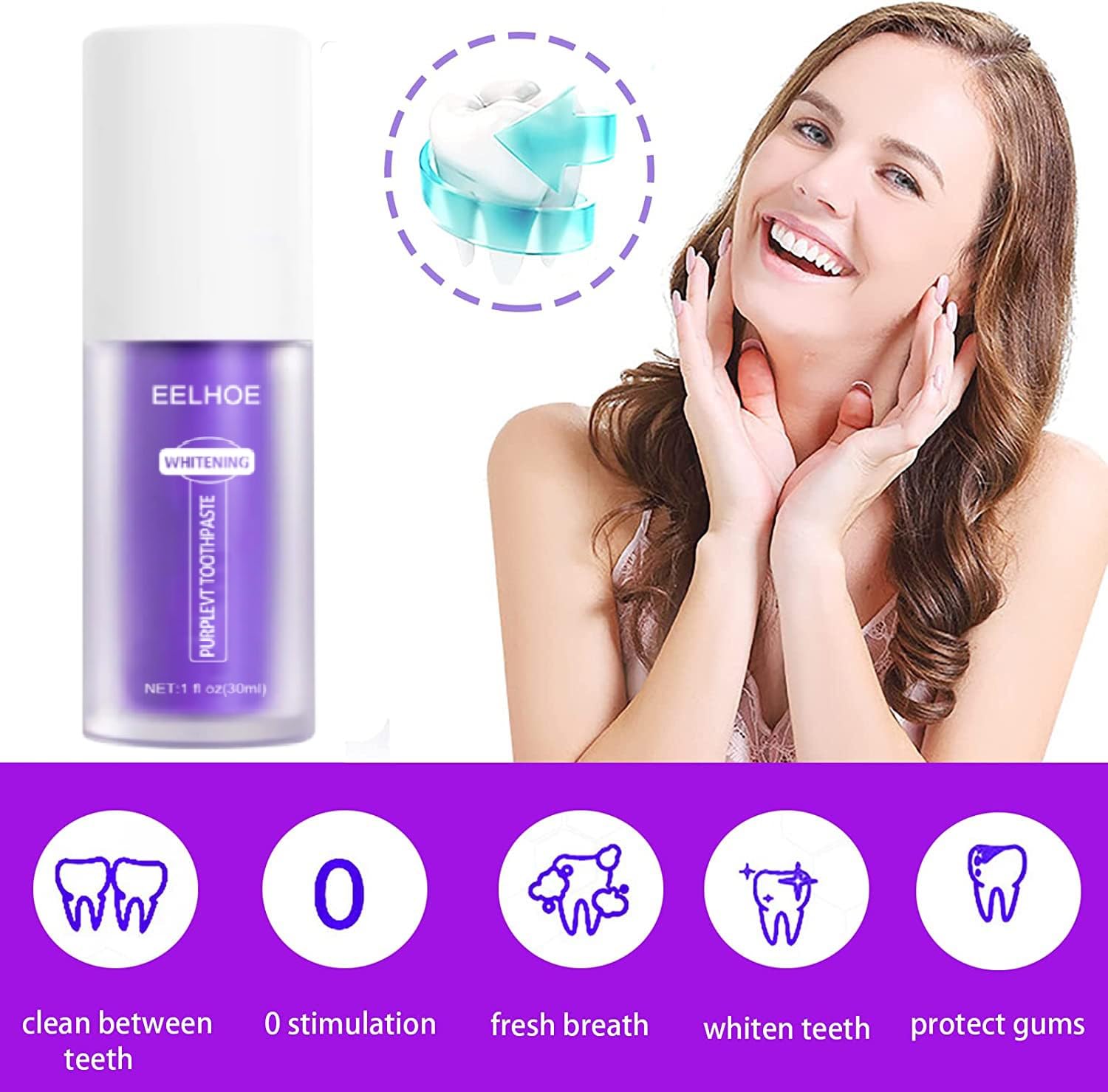 Colour Corrector, Tooth Stain Concealer, Teeth Whitening Booster, Purple Toothpaste, Color Correcting Technology, Tooth Colour Corrector