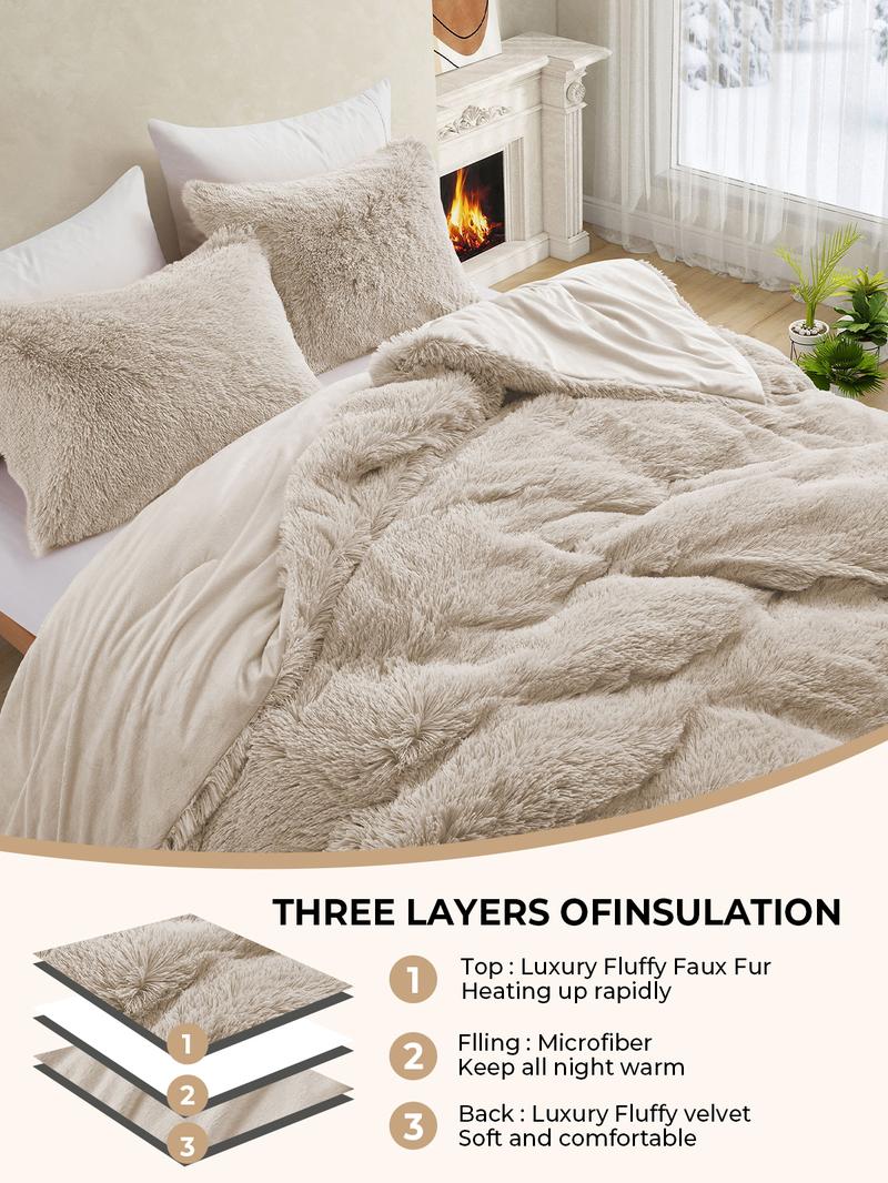 PEACE NEST Faux Fur 3-Piece Comforter Set - Soft, Plush, Cozy & Hypoallergenic Bedding for Ultimate All-Season Comfort