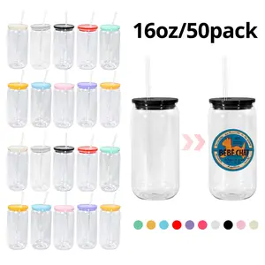 50 Pack 16oz  Single Wall Transparent Acrylic Plastic Cups with Colorful PP Lids USA Warehouse Drinkware Bottles for Water & Beverages