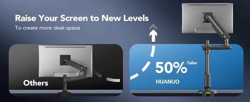 Adjustable RGB/Non RGB Heavy Duty Monitor Arm for Ultrawide Screens up to 57"/49'', Holds 44 lbs, Tall Ultrawide Monitor Stand with 29.1" Max Height, Fully Adjustable Single Computer Desk Mount, Max VESA 100x100mm