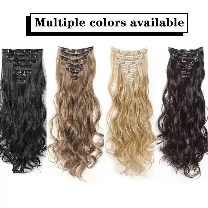 2026 New Clip In Hair Extensions 7 PCS Full Head 22 Inch Long Curly Wavy  For Women Girls Hair Synthetic Wig Hairpieces