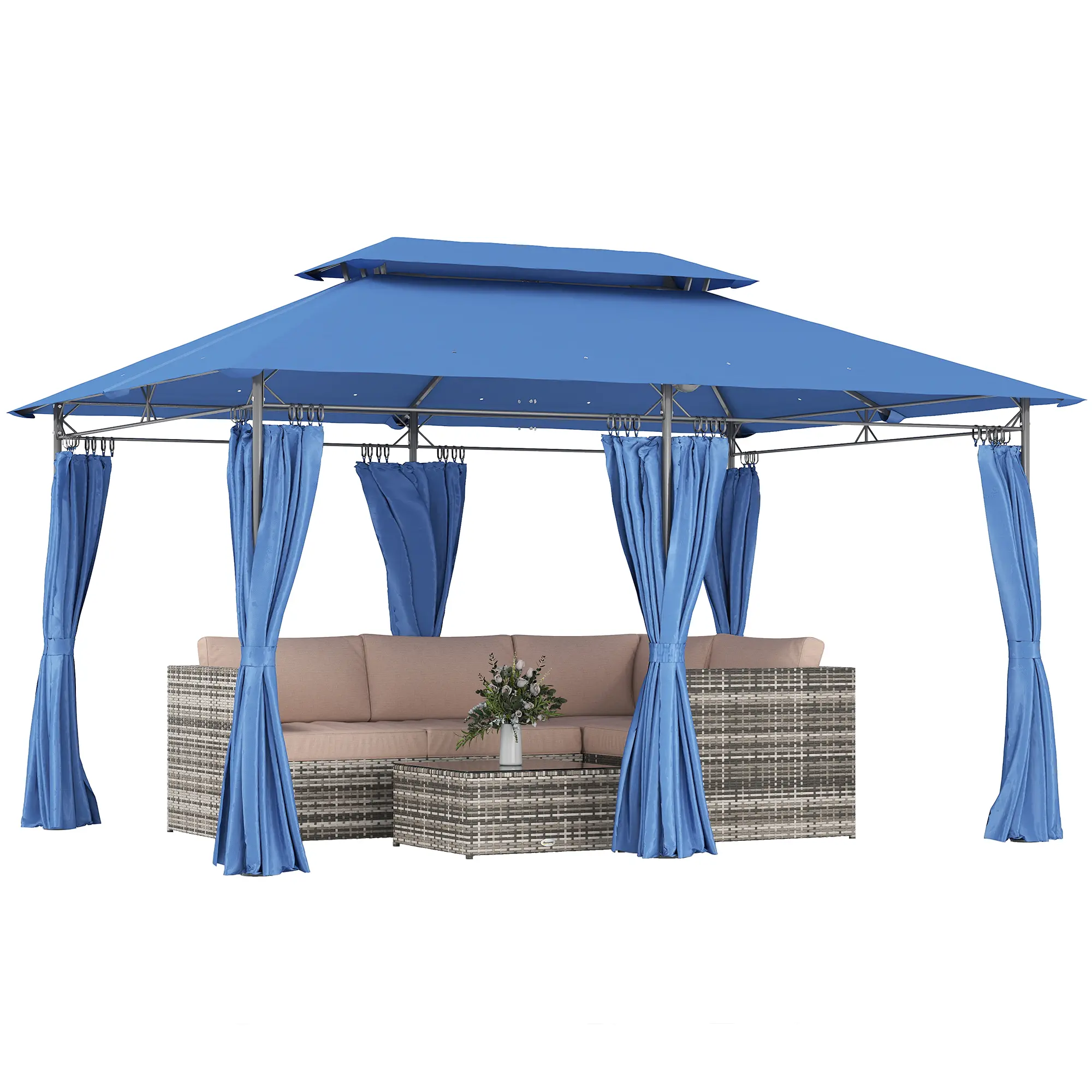 Outsunny 10' x 13' Patio Gazebo, Double Roof Outdoor Gazebo Canopy Shelter with Curtains, Solid Metal Frame for Garden, Lawn, Backyard and Deck, Dark Blue