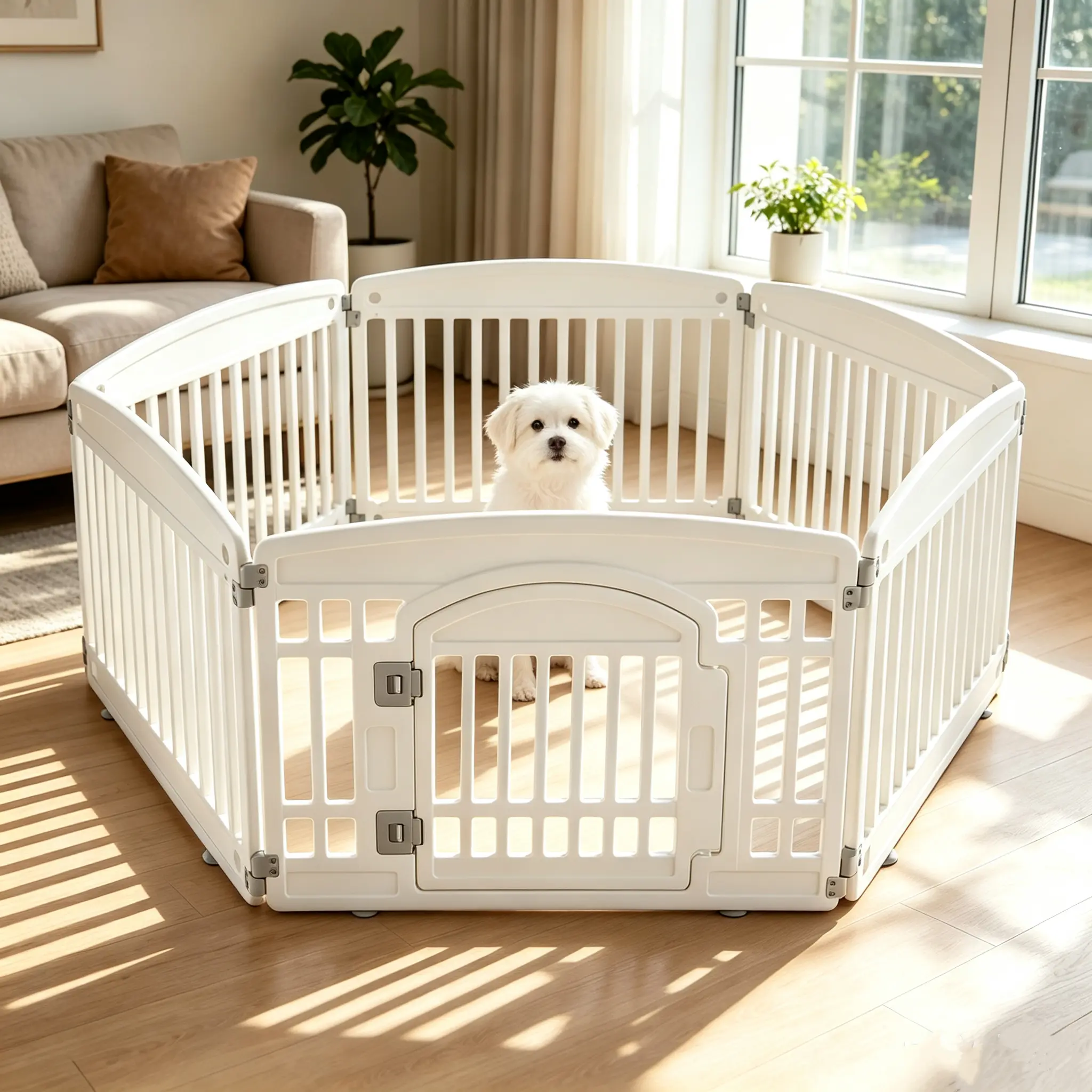 【Summer Sale】Sweetcrispy Plastic Pet Playpen Gate, Durable Puppy Exercise Playpens with Lockable Door, Non-Slip Bottom, Portable for Indoor & Outdoor Use, Playpen Gate Playpens
