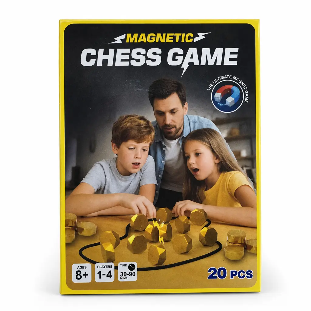 Magnetic Chess Game with 20 Magnetic Stones, 1-4 Player Family Party Travel Strategy Board Game for Kids Adults, Magnet Puzzle Game Gift