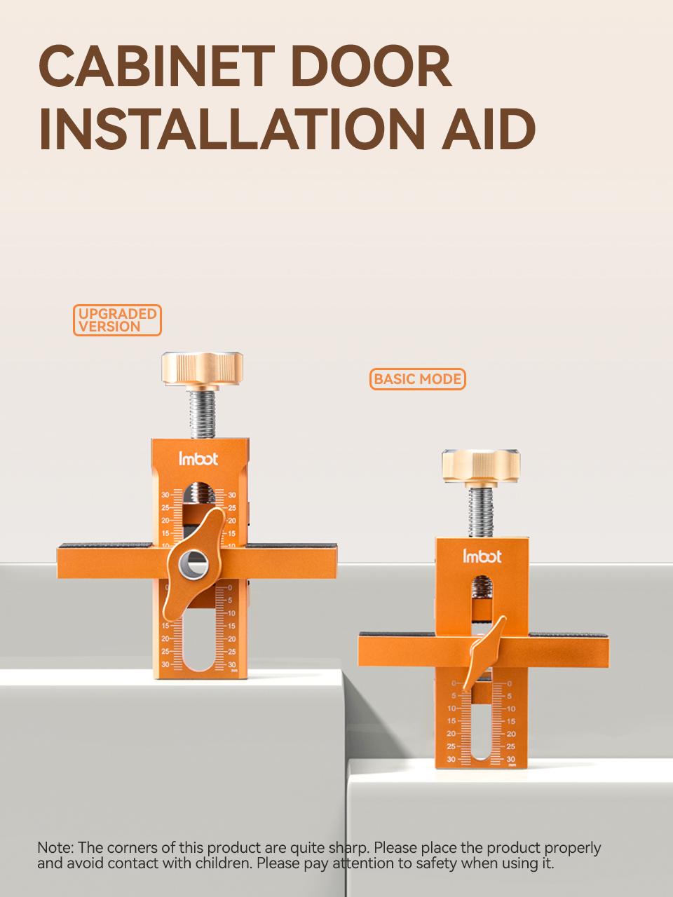 IMBOT 3-in-1 Cabinet Door Assistant & Zhi Luo Drill Tool Set Aluminum Alloy Material with Orange Body and Measurement Scale for Easy Installation of Cabinet Doors