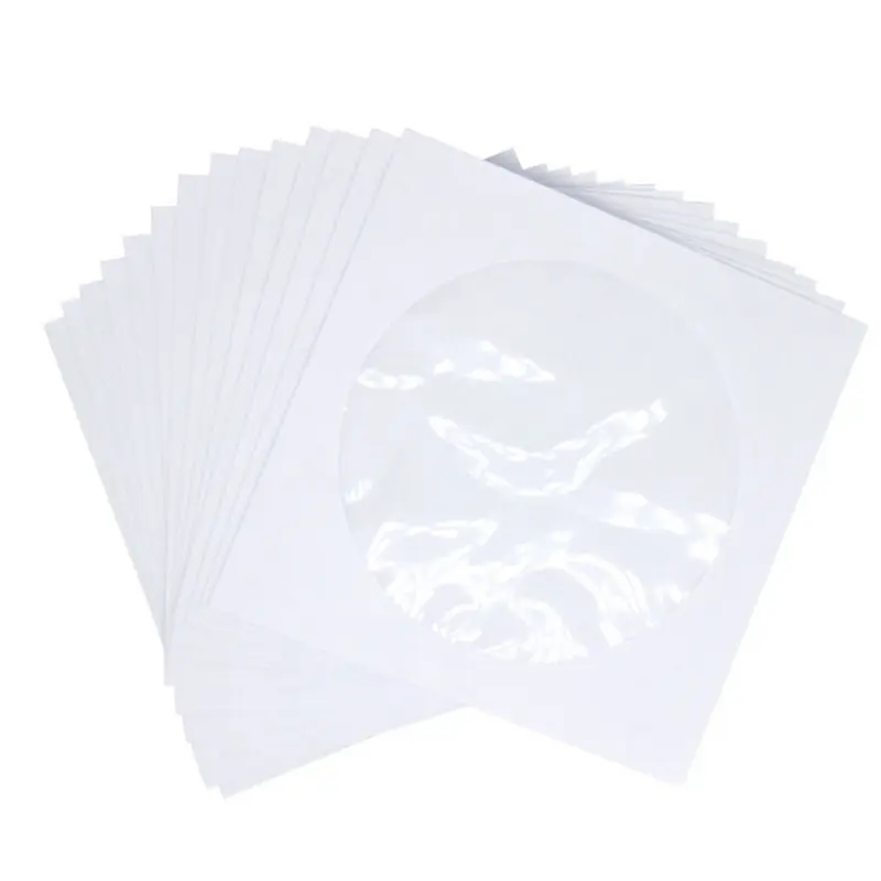 CD DVD Sleeves, DVD CD Media Paper Envelop Sleeves Holder with Clear Window Close Flap White, Pack of 100 Lettering