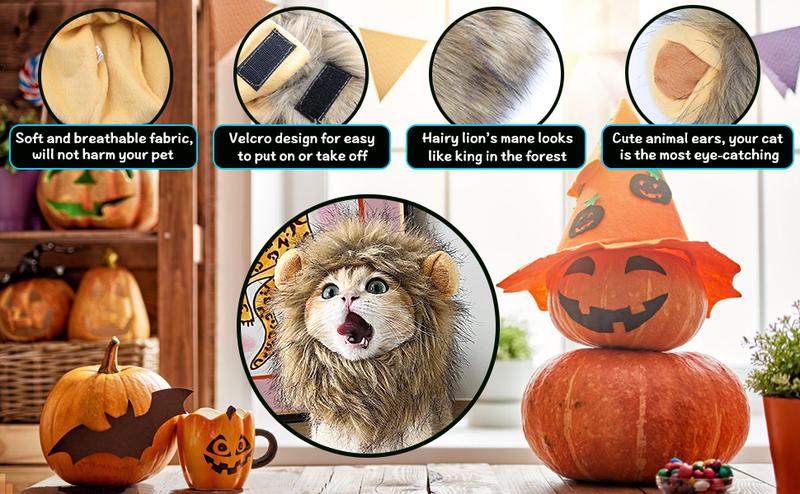 【Pet Supplies】Generic Lion Mane Wig for Cats Pet Costume Adjustable Headwear Fancy Dress Washable Soft Fur 1 Piece Easy Wear Make Pets Cute Festival Party Gift