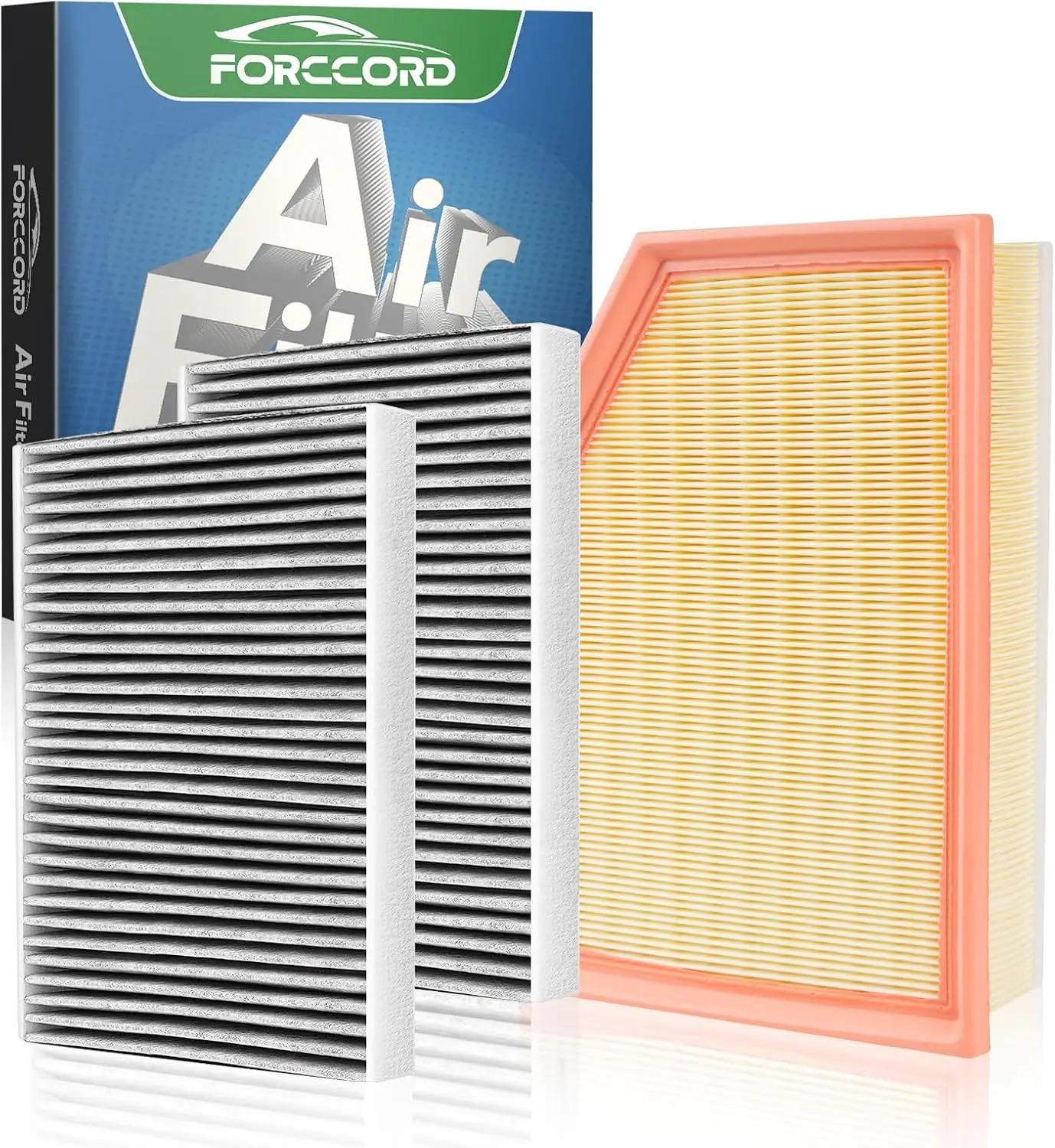 Forccord Cabin & Engine Air Filter Kit Fit for 2019-2023 BMW X5 X7 X6 3.0L Only; 2017-2023 BMW 530i / 540i / 530e / 740i / 840i xDrive 2.0L/3.0L Replace#64115a1bdb6 13718691835 (3-Pack Filters)