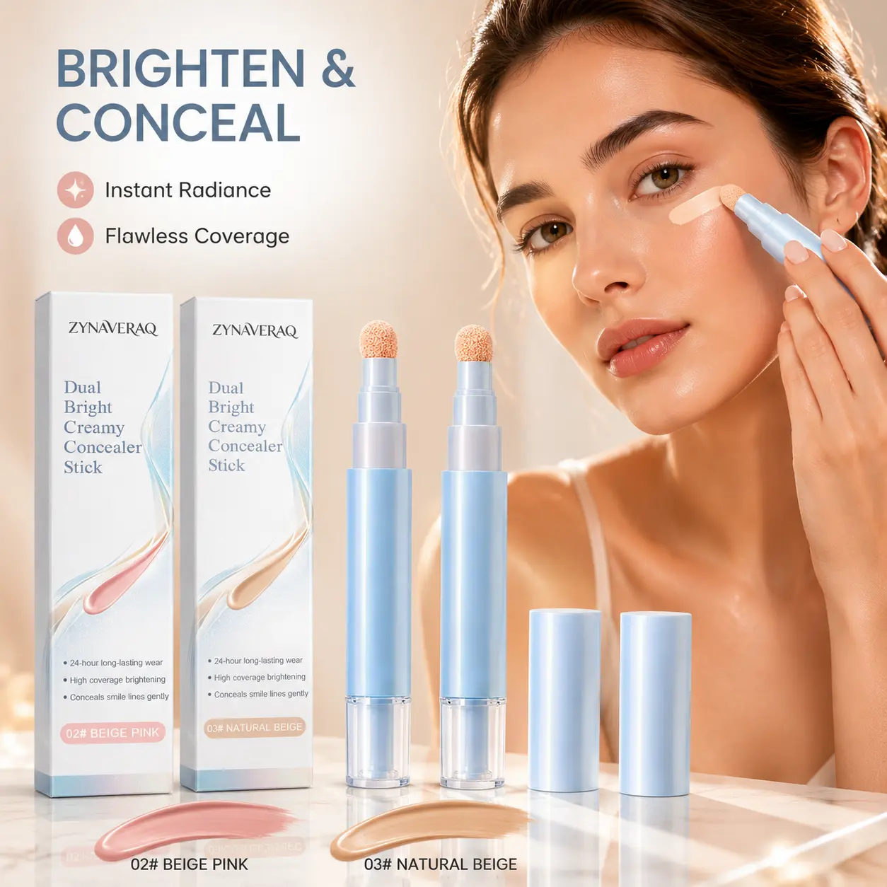 Waterproof Matte Concealer Stick - Lightweight, Full Coverage Under Eye Corrector for Blemishes & Dark Circles, 24-Hour Long-Lasting for a Radiant Finish