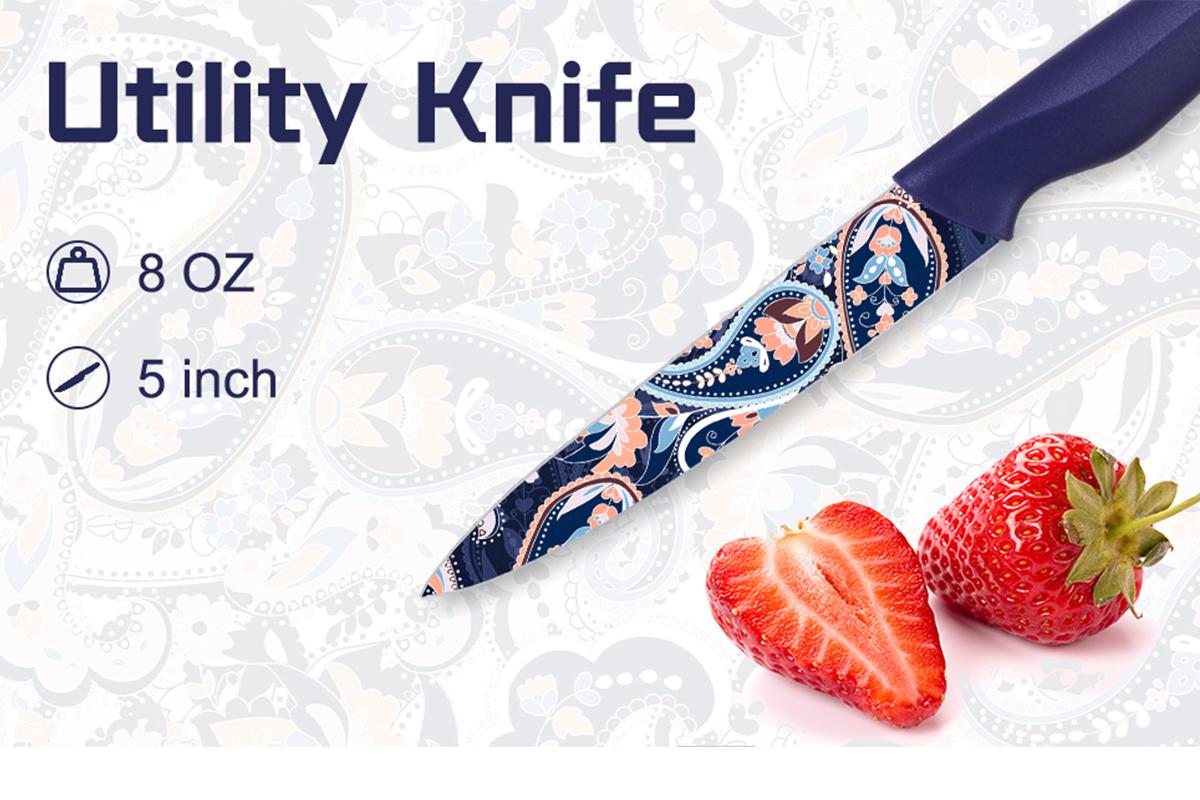 Astercook Paisley Knife Set – Cook with Love, A Thoughtful Valentine’s Day Gift for Home Cooks, 6-Piece Colorful Kitchen Knife Set Utensils Breadknife Kitchenware Block