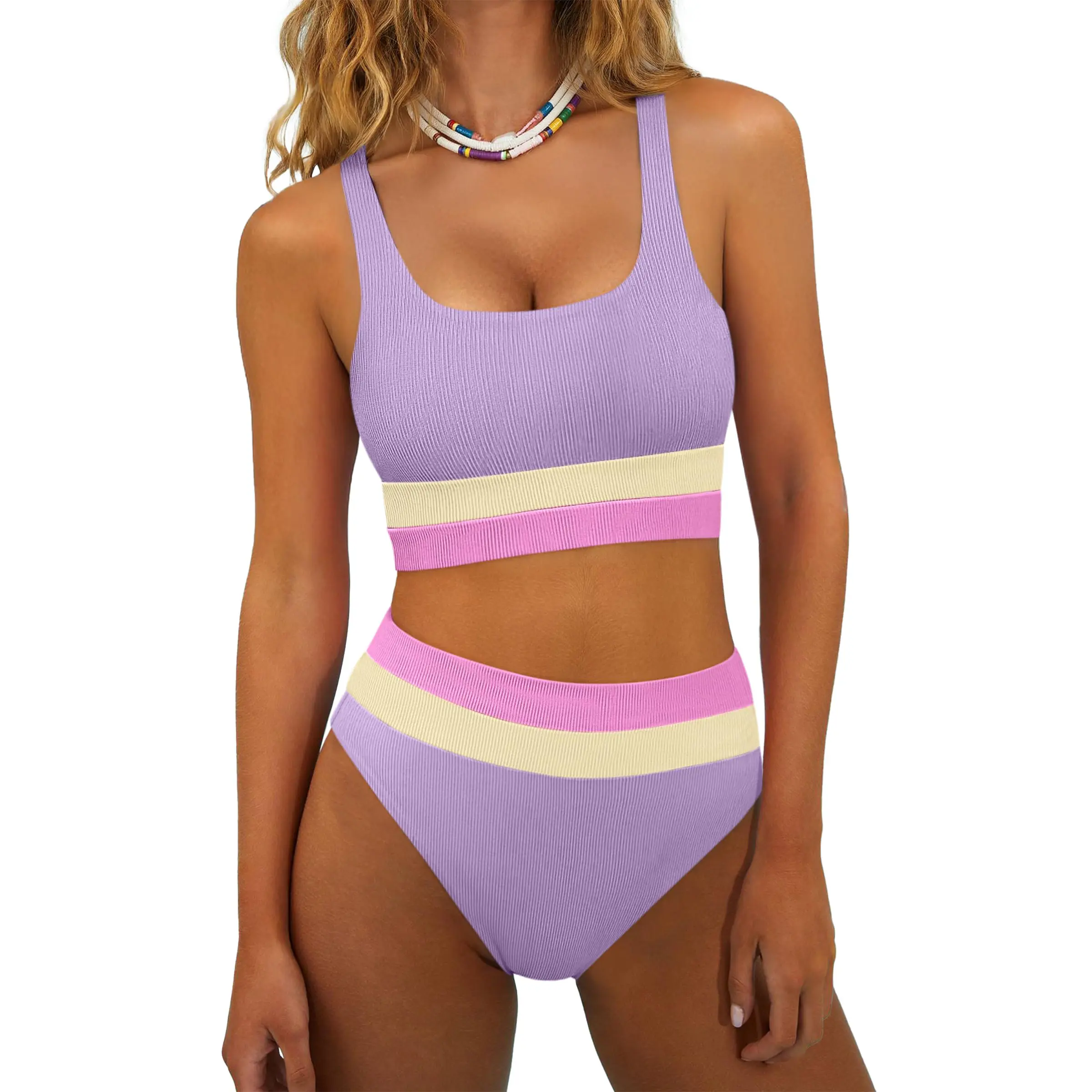 ANRABESS Bikini Sets for Women Summer 2026 High Waisted 2 Piece Bathing Suit Tummy Control Swimsuit Color Block Swimwear ANRABESS Bikini Sets for Women Summer 2026 High Waisted 2 Piece Bathing Suit Tummy Control Swimsuit Color Block Swimwear