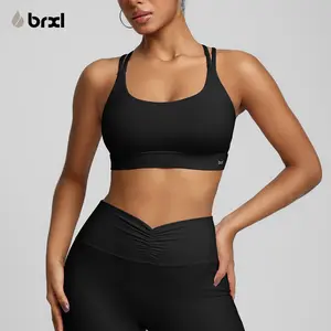 BRXL Sports Bra with Sewn in Pads Light Impact Criss Cross Adjustable Spaghetti Strap Padded Cut Out Cross Back Yoga Workout