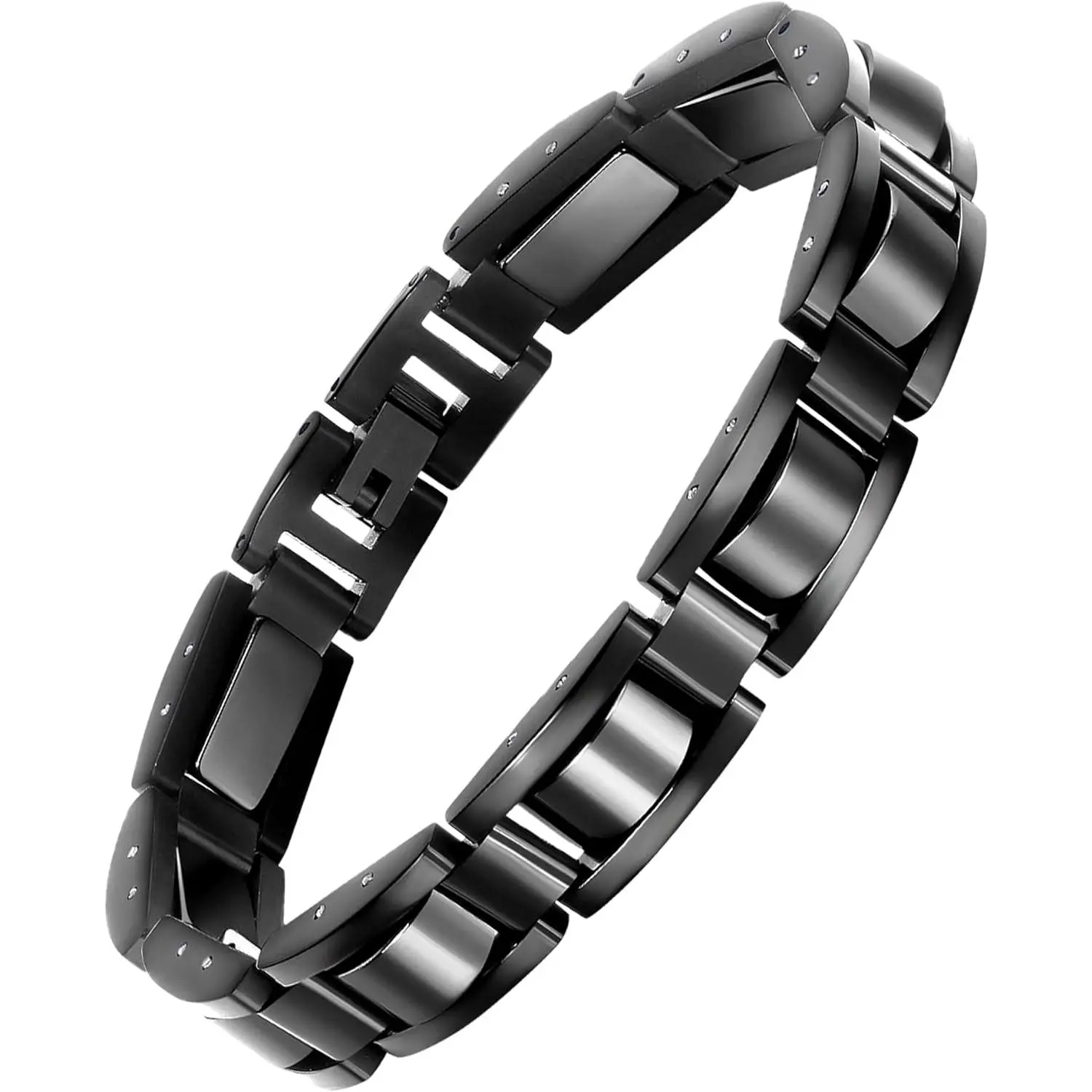 Men's Magnetic Bracelet Classic Black Titanium Stainless Steel Bracelet Natural Hematite Magnet Men's Jewelry Gift 8.66inch