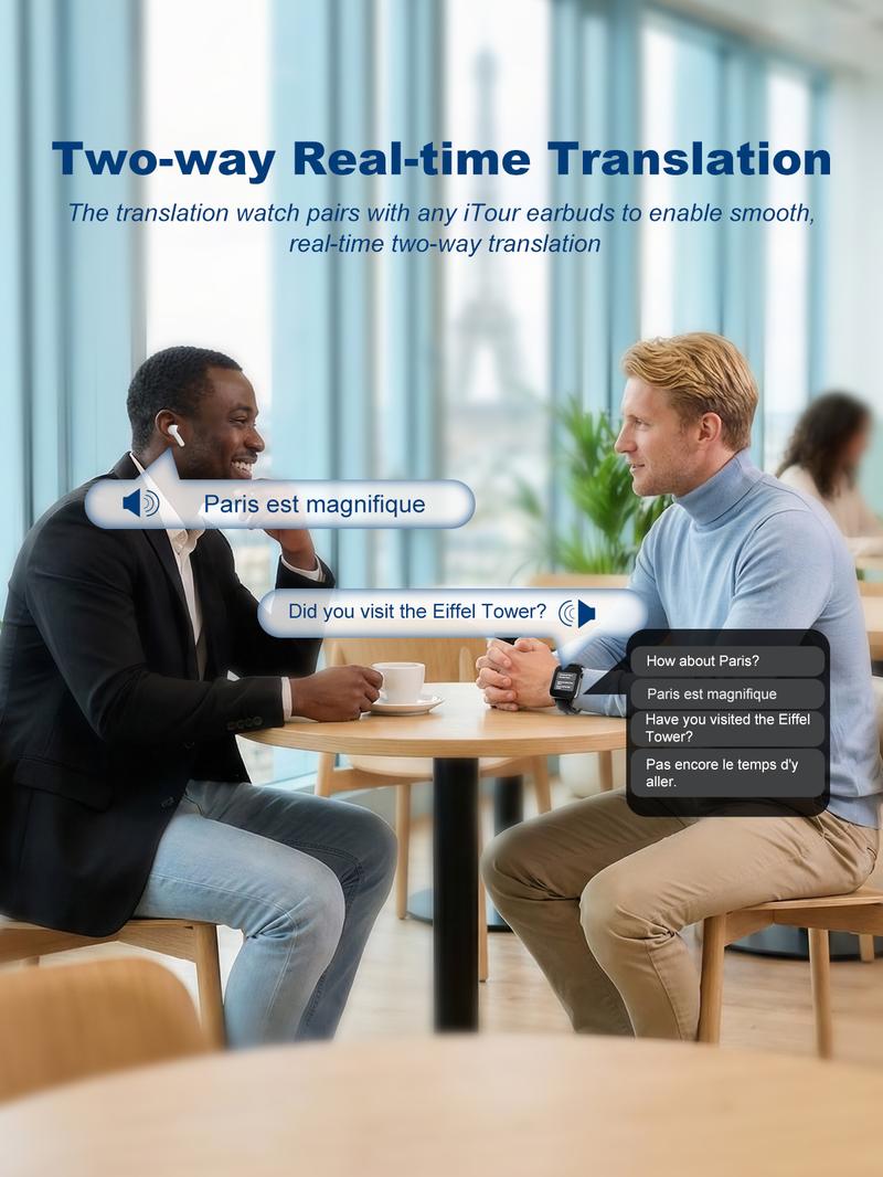 iTourTranslator AI Translator Smart Watch, Real Time Language Translator 127 Languages, Offline Translation Device for Men Women, Fitness Tracker Smartwatch with HR, Sleep Monitor, 9 Sport Modes