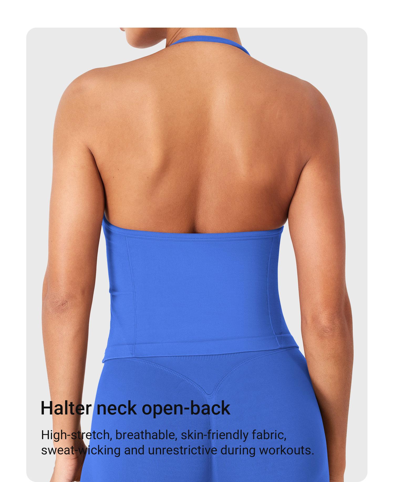 YEOREO SoftHue Impact Longline Strappy Top Women's Halter Workout Tank Tops Backless Gym Longline with Adjustable Strap SpringStatements