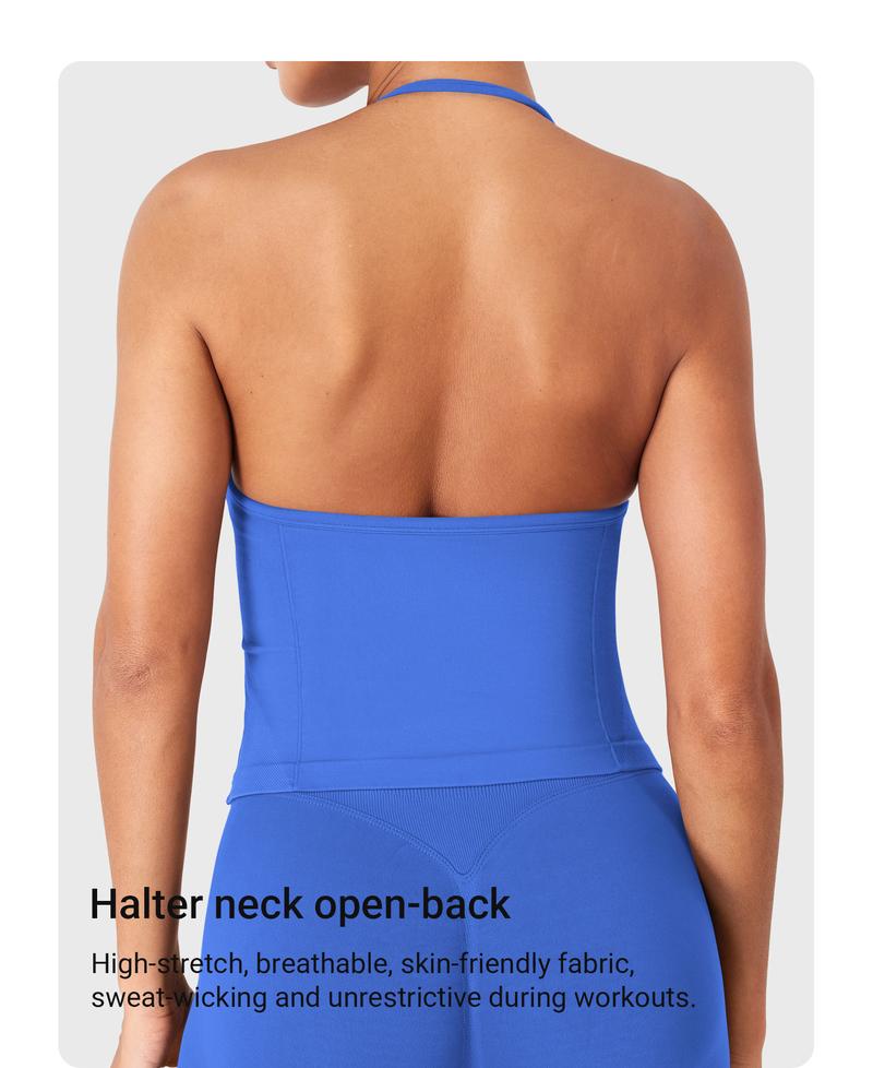 YEOREO SoftHue Impact Longline Strappy Top Women's Halter Workout Tank Tops Backless Gym Longline with Adjustable Strap