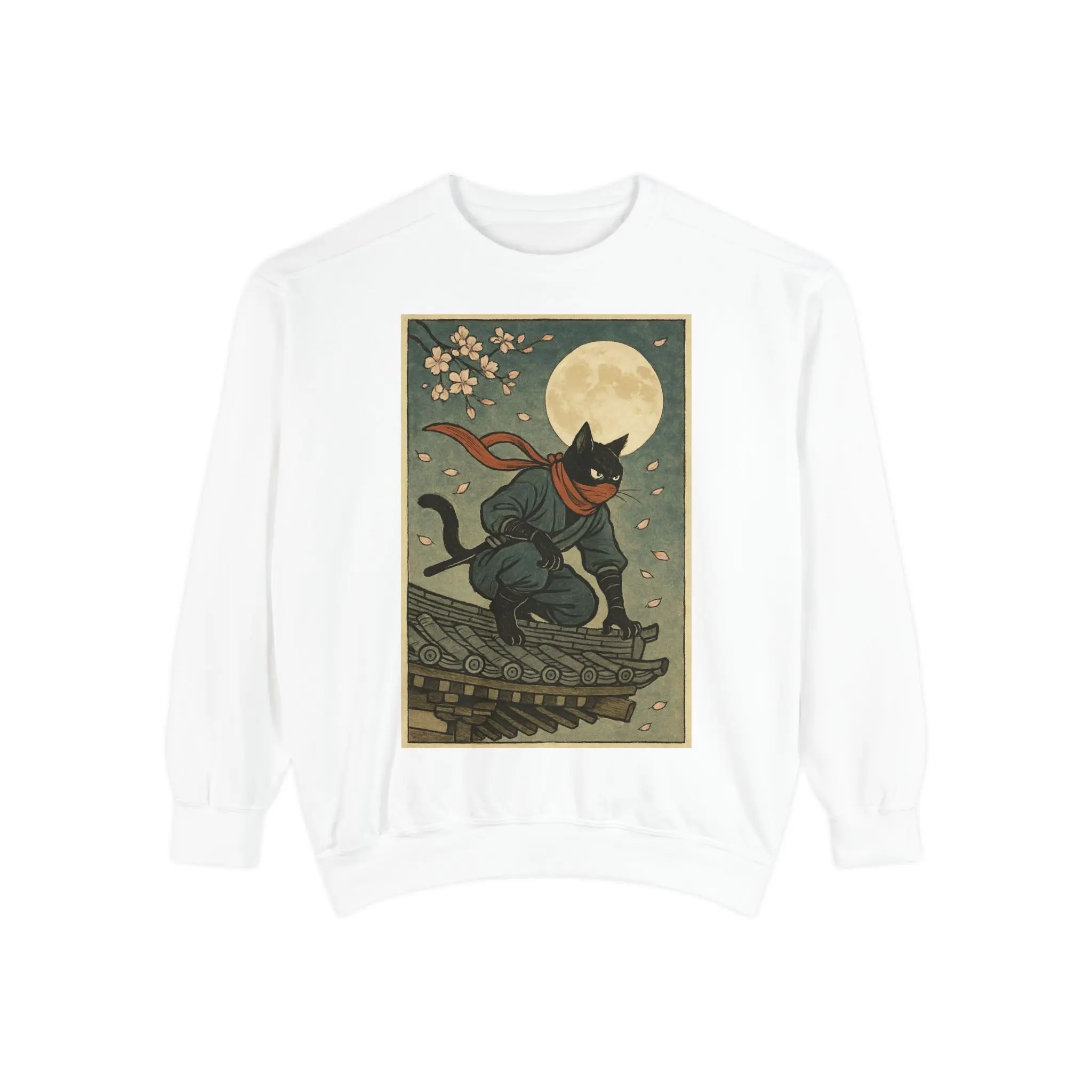 Ninja Cat Moonlight Sweatshirt | Asian Folklore Illustration