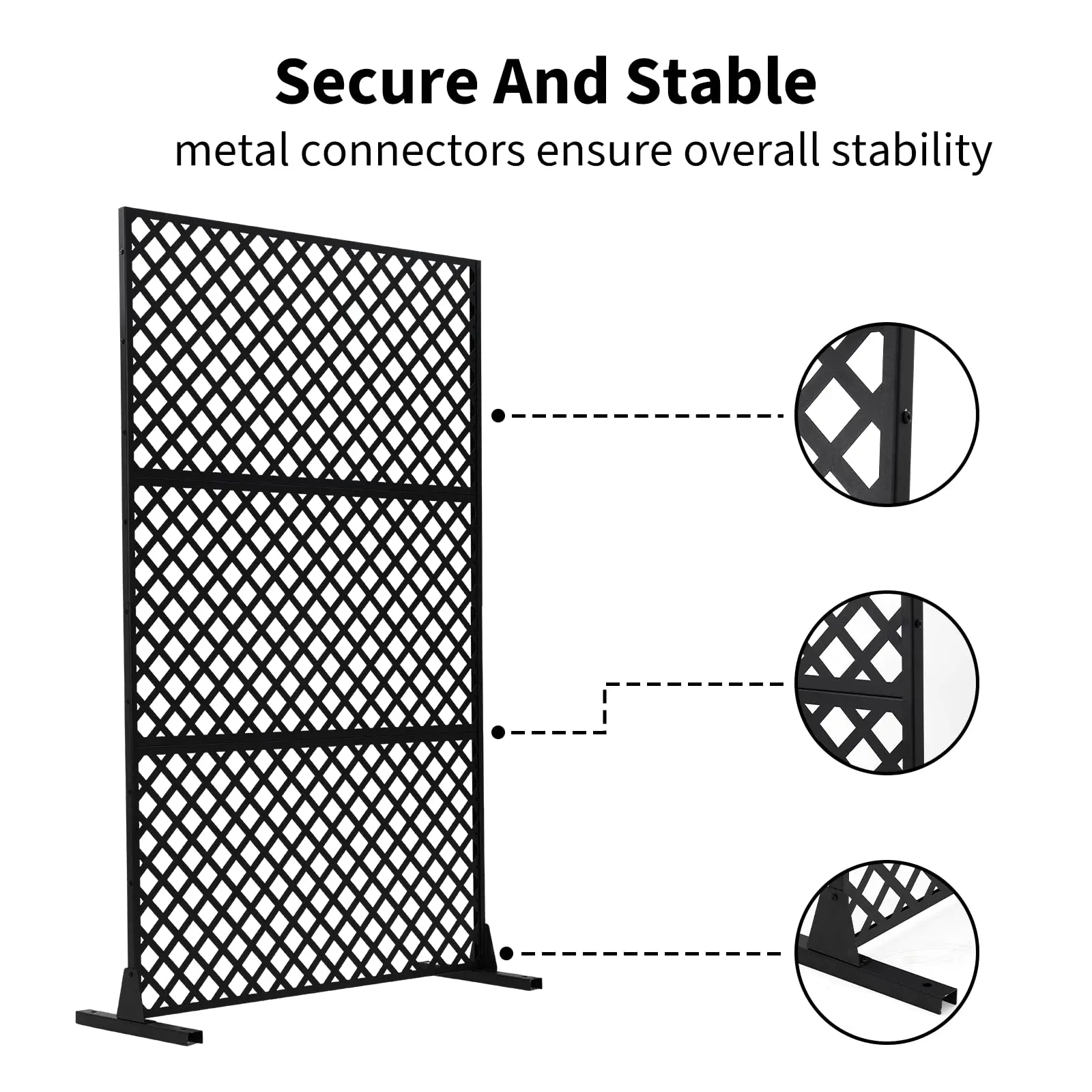Gaomon 44" W x 72" H Corrosion-Resistant Metal Lattice Privacy Screen, 3-Panel Freestanding Outdoor Divider with Tripod Base & Ground Stand, Wind-Resistant Steel Fence for Courtyards, Gardens, Freestanding Room Partitions