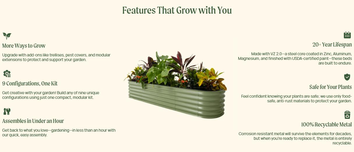 Vego Garden 17" Tall 9 in 1 8ft X 2ft Metal Raised Planter Bed for Vegetables Flowers Ground Planter Classic Design Easy Access