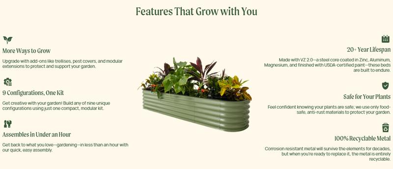 Vego Garden 17" Tall 9 in 1 8ft X 2ft Metal Raised Planter Bed for Vegetables Flowers Ground Planter Classic Design Easy Access