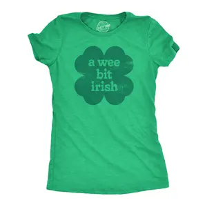 Womens Funny T Shirts A Wee Bit Irish Sarcastic St Patricks Day Graphic Novelty Tee for Ladies Funny Womens T Shirts Cute Vintage Fashion Casual Ladies T-Shirt Gift Saint Patrick's Day Tops for Women Funny Green -
